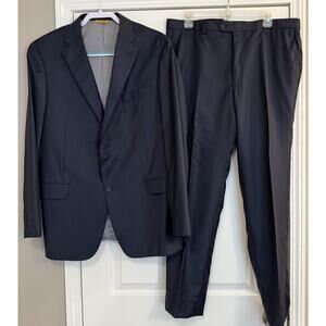 Hickey Freeman Loro Piana Suit Super‎ 150's Wool Navy 44L Pants 36x30 Union Made